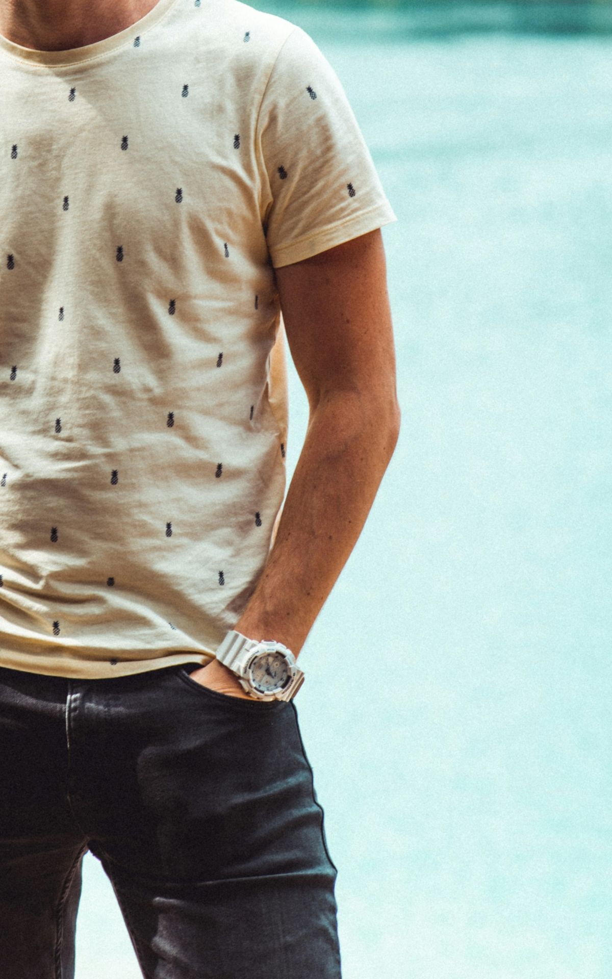 a man wearing a white shirt